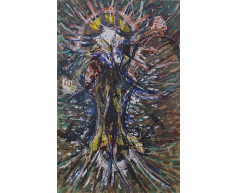 Stuart Cameron (20thC). Born to Die, paint roller brush oil and pastel, attributed  verso, 54cm x 37cm. 