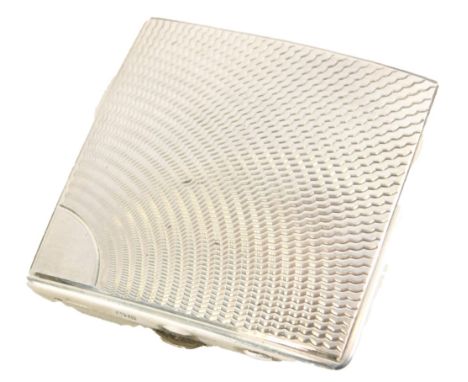 A 1950s enamel compact, of square form with a blackened border and light green fan central enamel, opening to reveal a brass 