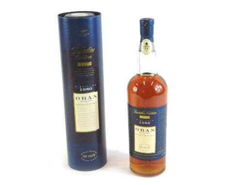 A bottle of Oban double matured West Highland single malt Scotch whisky, Distillers Edition, 1980. 