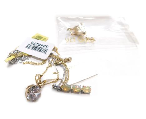 Assorted jewellery, comprising 9ct gold tulip earrings, 1g, silver and imitation opal pendant and chain, silver gilt Swarovsk