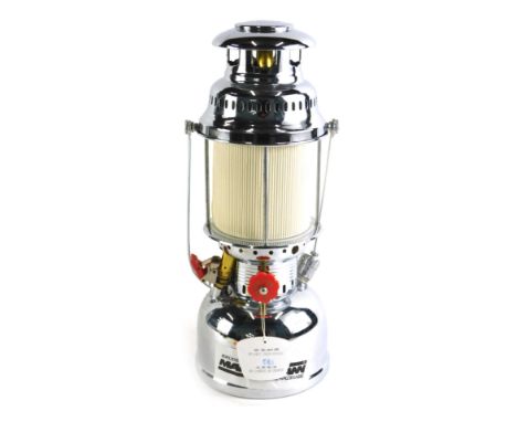 A German Mannesmann chrome plated oil lamp, in original box. 