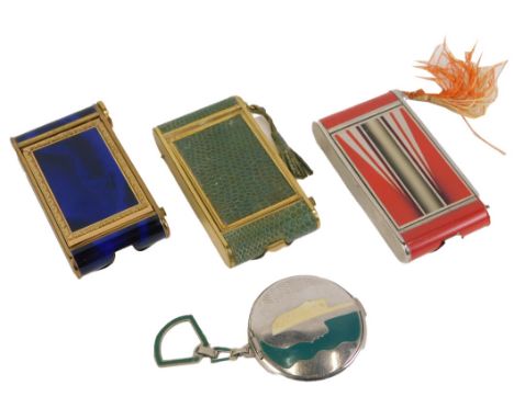 Three vintage lipstick holders, with enamel decoration and shagreen, compact mirror, etc. (4) 