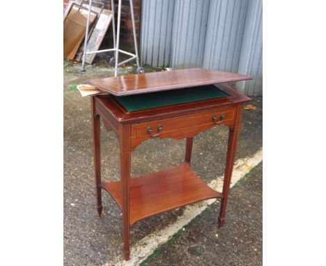 An Edwardian inlaid mah card table with drawer