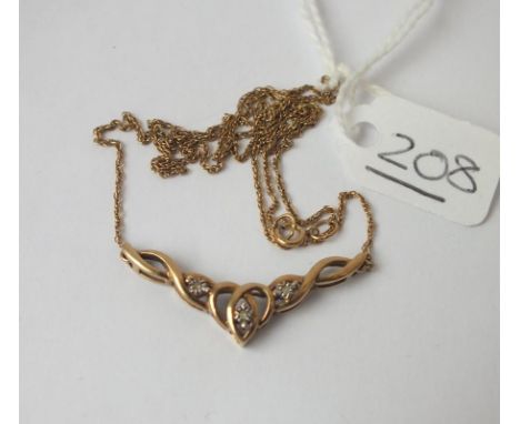 A Celtic style necklace with 3 diamonds in 9ct &amp; marked DIA 
