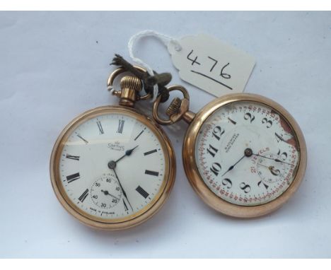 A rolled gold RAILWAY TIME KEEPER gents pocket watch with seconds sweep (damaged face) &amp; a rolled gold SMITHS gents pocke