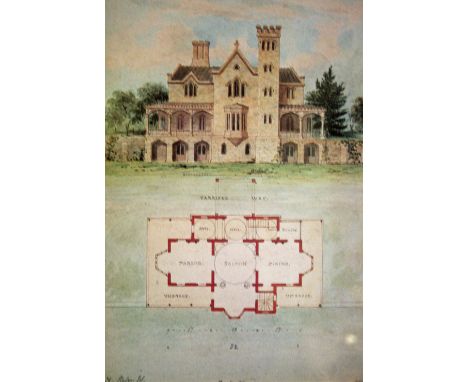 A J DAVIS - Architectural drawing and watercolour - 11" x 8" - inscribed - Print