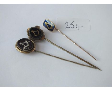 Three antique masonic stick pins 