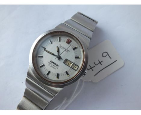 A OMEGA ELECTRONIC CONSTALATION CHRONOMETER GENTS WRIST WATCH WITH SECONDS SWEEP &amp; CALANDER DAIL IN STAINLESS STEEL &amp;