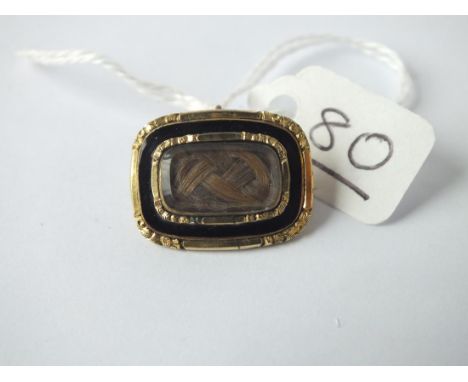 A antique black enamel &amp; hair set mourning brooch 