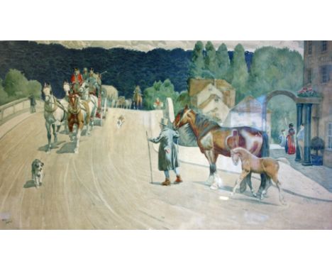 A signed Cecil Aldin coloured print of coaching scene