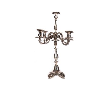 GERMAN SILVER CANDLESTICK/CANDELABRUM BASE,800 grade, with key fret detail on four cast scrolled supports, 33cm high, along w