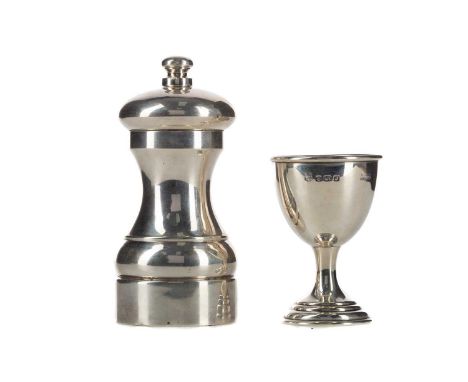 ELIZABETH II SILVER MOUNTED PEPPER GRINDER,M C Hersey &amp; Son Ltd, London 2005, and a silver egg cup (2)