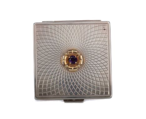 TIFFANY & CO. SILVER AND 14 CARAT GOLD COMPACT,the cover bearing cast floral device, inscribed 'E. R Dixie - Townie - Henry' 