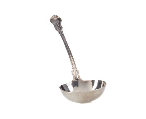 VICTORIAN SILVER SOUP LADLE,maker John Hunt &amp; Robert Roskell, London 1865, Thread and Shell border, 34cm long, approximat