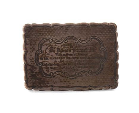 VICTORIAN SILVER SNUFF BOX,maker Edward Smith, Birmingham 1851, of oblong form with scalloped border, engine turned exterior,
