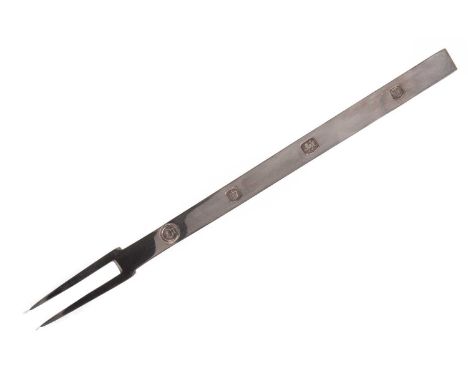 ELIZABETH II SILVER PICKLE FORK,maker Francis Howard, Sheffield 1971, 'A faithful replica of the first English Silver Fork', 