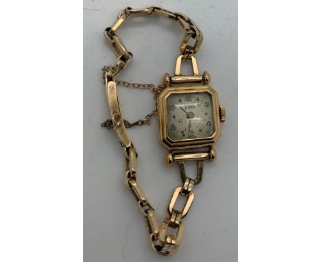 A 9ct gold ladies Ebel wristwatch and strap. 12.6gm total weight.Condition ReportWinds and ticks.