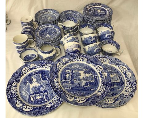 Spode Italian blue and white tea and dinner ware, 67 pieces comprising: 9 x dinner plates 26.5cm, 3 x mugs, sugar bowl,jug, 1
