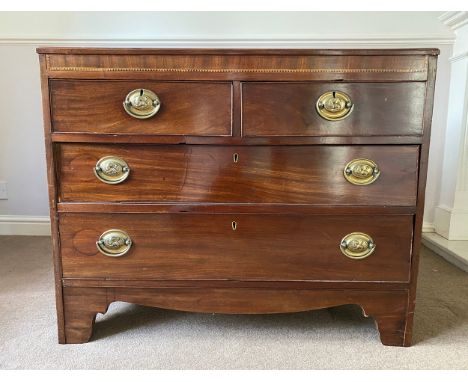 A mahogany chest of drawers, 2 short over 2 long on bracket feet and inlay to the top. 93 w x 75 h x 49cm d.Condition ReportR