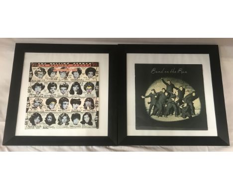 Framed LP's : Rolling Stones "Some Girls' and Wings 'Band on The Run' . Frames 47cms x 47cm. Vinyls enclosed.Condition Report