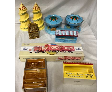 Showman's Fellowship ceramics to include Withernsea Eastgate 2 x Helter Skelters 'Norman &amp; Christina' 23cm h, 2 x roundab