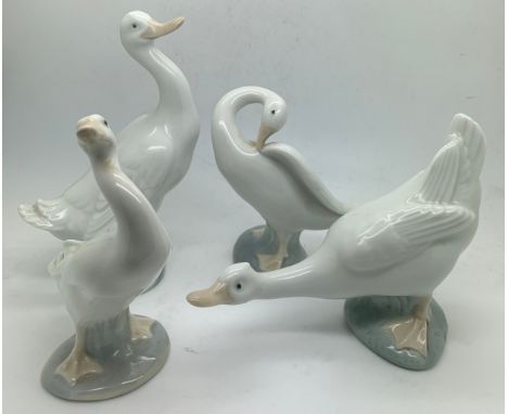 Four Lladro/Nao Geese. Tallest 15cms high.Condition ReportTallest with small chip to beak.