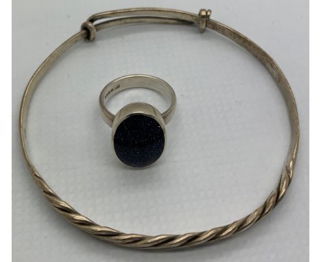 A bracelet marked .925 and a blue goldstone set ring marked .925.Condition ReportGood condition.