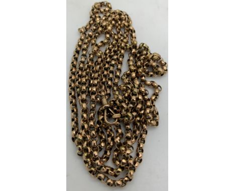 A 9ct gold muff chain 150cm l. Weight 38.4gm.Condition ReportGood condition.