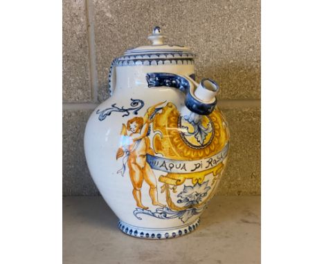 A reproduction aqua di rosa ceramic jar. 30cm h. Provenance: Bratley Chemist, Pontefract.Condition ReportGood condition.