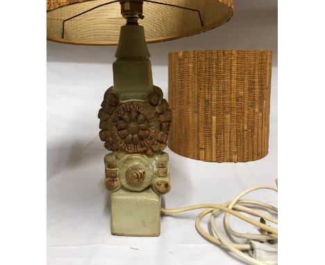 Bernard Rooke studio pottery stoneware table lamp with original shade and spare. Ht to pottery top 28cm, from base to top of 