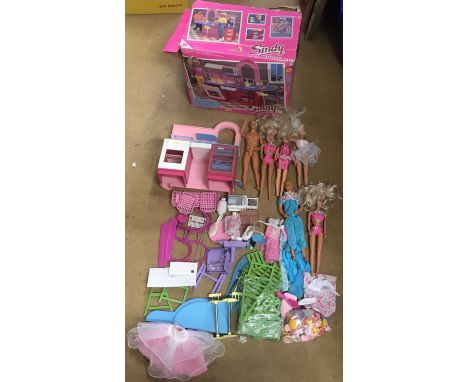 Sindy collection, Mattel Sindy & Ken dolls clothing and a Sindy Kitchen Cafe with accessories, pots and pans, stools, groceri