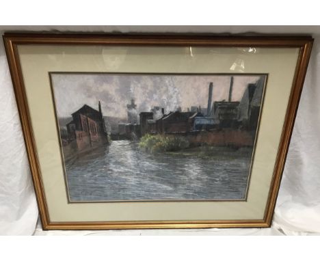 R. C. Naylor '79 framed pastel of an Industrial river scene 43.5 x 60cm. Frame 66 x 82cm.Condition ReportBugs under glass oth