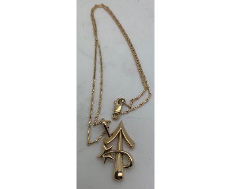 Catherine Best design 9ct Sagittarius pendant on 9ct chain. L45cm. Weight7.9gm.Condition ReportGood condition.