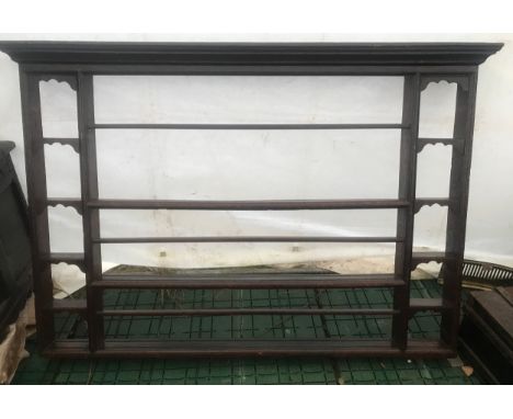 Oak wall mounted plate/ shelf rack, early 19th C. 160 w x 16 d x 107 cm h.Condition ReportFairly good condition, no noticeabl