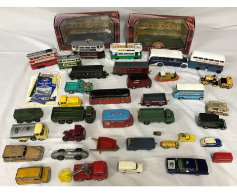 A mixed selection of toy cars, trains, trams etc to include Dinky Bedford 460, Corgi toys- Smith's Karrier van, Lesney loadin