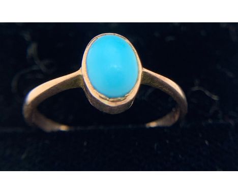 A Turquoise ring set in 9ct gold. Size P/Q. Weight 2gm.Condition ReportGood condition.