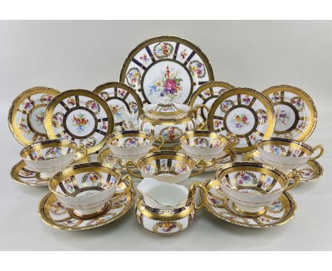 FINE PARAGON BONE CHINA TEA SERVICE, for six place settings, colour printed with flowers sprays and richly gilt, the pattern 