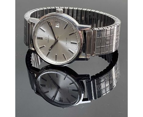 OMEGA GENEVE STAINLESS STEEL WRISTWATCH, ref. Tool 9070, 17J manual wind cal 1030 movement, brushed silvered dial, centre sec