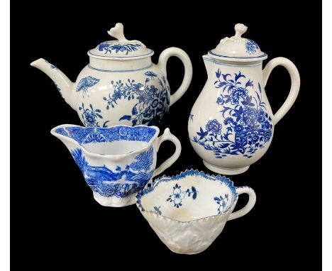 ASSORTED BLUE & WHITE PORCELAIN, comprising 18th century Worcester bullet shape teapot and cover, decorated in the 'Three Flo