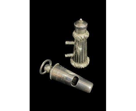 VICTORIAN MILITARY OFFICER'S WHISTLE, maker P&D, Birmingham 1855, with foliate chased borders and tapering reeded case, screw