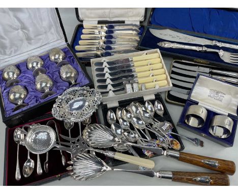 ASSORTED SILVER/EPNS CASED &amp; LOOSE FLATWARE, including silver oval bonbon dish, pair silver S-initialled napkin rings, se