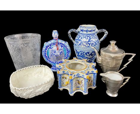 VARIOUS CHINA &amp; GLASS to include 19th Century Royal Worcester porcelain bowl, having a reticulated rim, basket weave moul