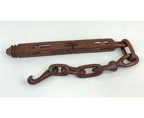 CARVED TREEN KNITTING SHEATH believed Welsh, early 19th Century, chip carved all round and with two ball and cages, looped te