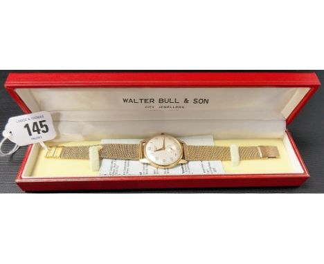 Longines MANUAL WIND gentleman's 9ct bracelet wrist watch, the silvered dial with Arabic numerals and subsidiary seconds dial