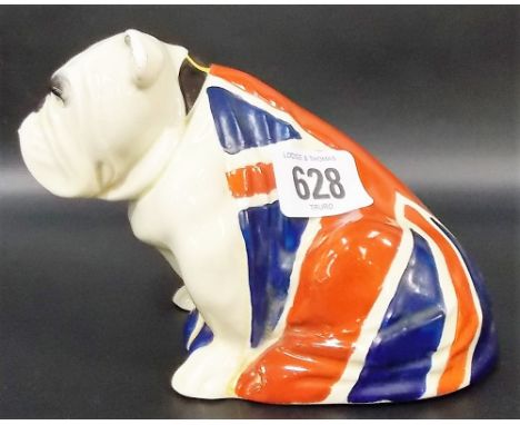 Royal Doulton model of a British bulldog with draped Union Jack flag, RD No. 645, 658 (chip to ear)