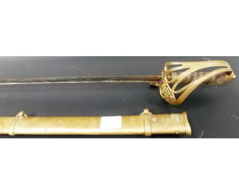 George IV Officer's light cavalry sword, the brass hilt with royal cypher, the blade with etched George IV marks, brass scabb