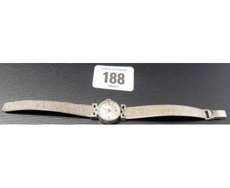 9ct white gold Girard Perregaux ladies manual wind wrist watch, the silvered dial with baton markers and with textured mesh b
