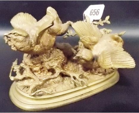 Good ormolu model after Ferdinand Pautrot (1832-1874) depicting two birds upon a naturalistic oval stepped base, signed to th