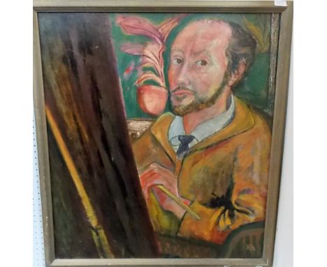 RAY AMBROSE Self Portrait Oil on Board Monogram 29' x 26'