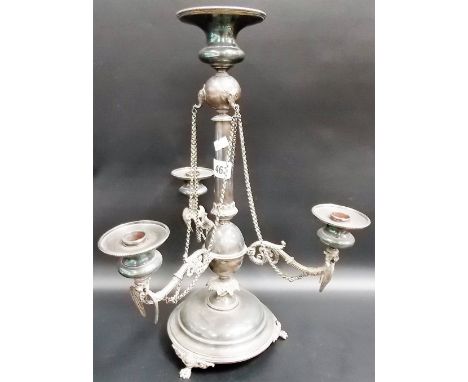 Good 19th Century silver plate four branch candelabra, the tall central baluster with three elephant head masks, the trunks h